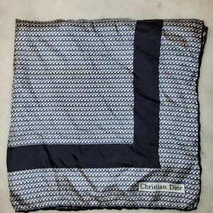 Dior Rare Vintage Silk Scarf in Navy and Cream